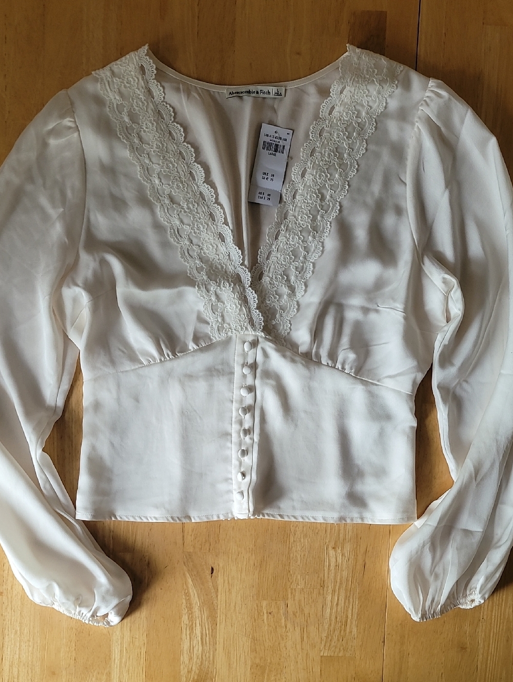 Abercrombie & Fitch Cream Lace-Trim V-Neck Blouse